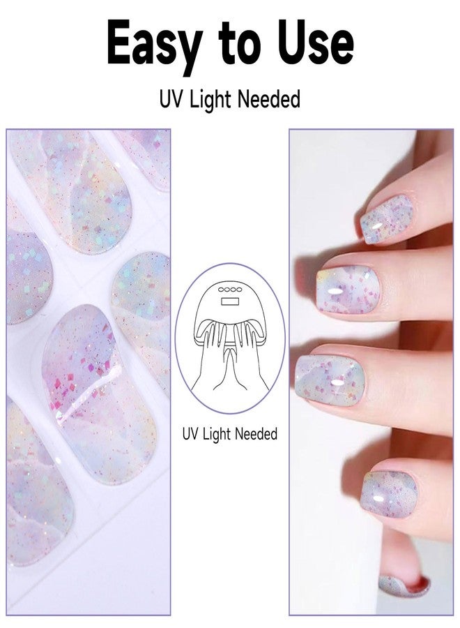 DUKASOU Semi Cured Gel Nail Strips, 28 pcs Nail Gel Stickers Work with Any UV Lights, Long-Lasting Nail Wraps, Stick on Nails for women Easy to Apply & Remove - Image 3